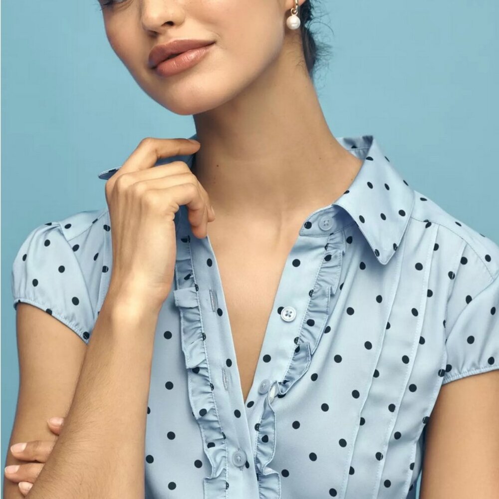 NWT Maeve Cap-Sleeve Button-Front Romper Blue Polka Dot by Anthropologie XS-S-M - Picture 4 of 5